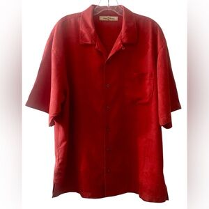 TOMMY BAHAMA Red Silk Button Up Hawaiian Casual Camp Shirt Men’s Size Large